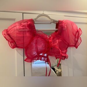 Unique21 NWT Fuchsia Pink Ruffle Sheer Crop Top
